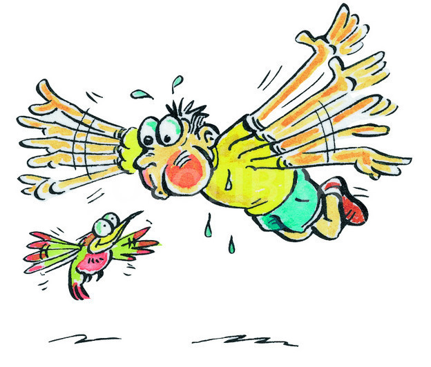 CARTOON BOY AND BIRD IN FLIGHT-ILLUSTRATION
