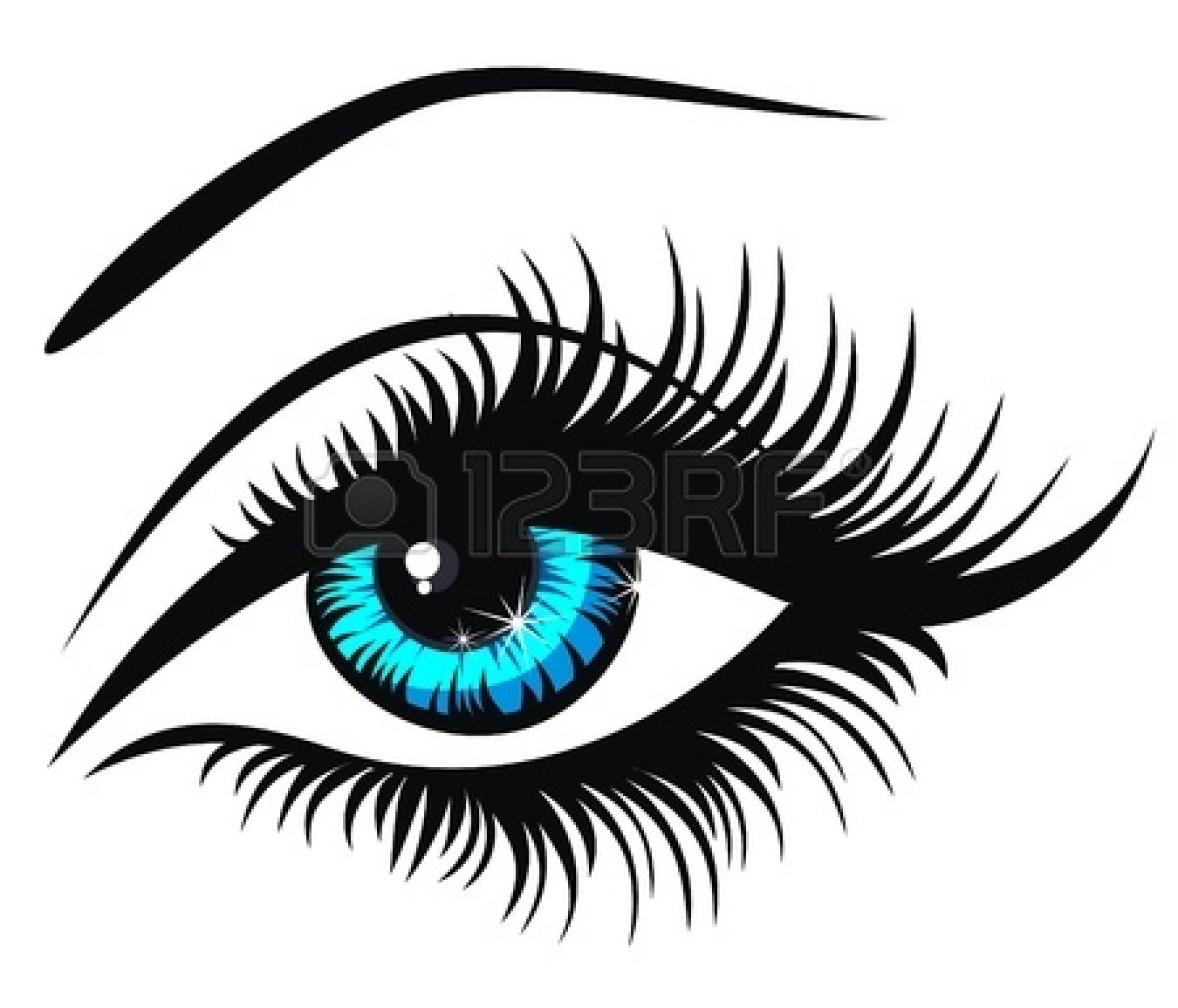 Cartoon blue eyes clipart with eyelashes