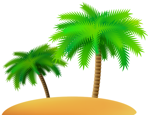 Palms and Sand Island PNG Clip Art Image