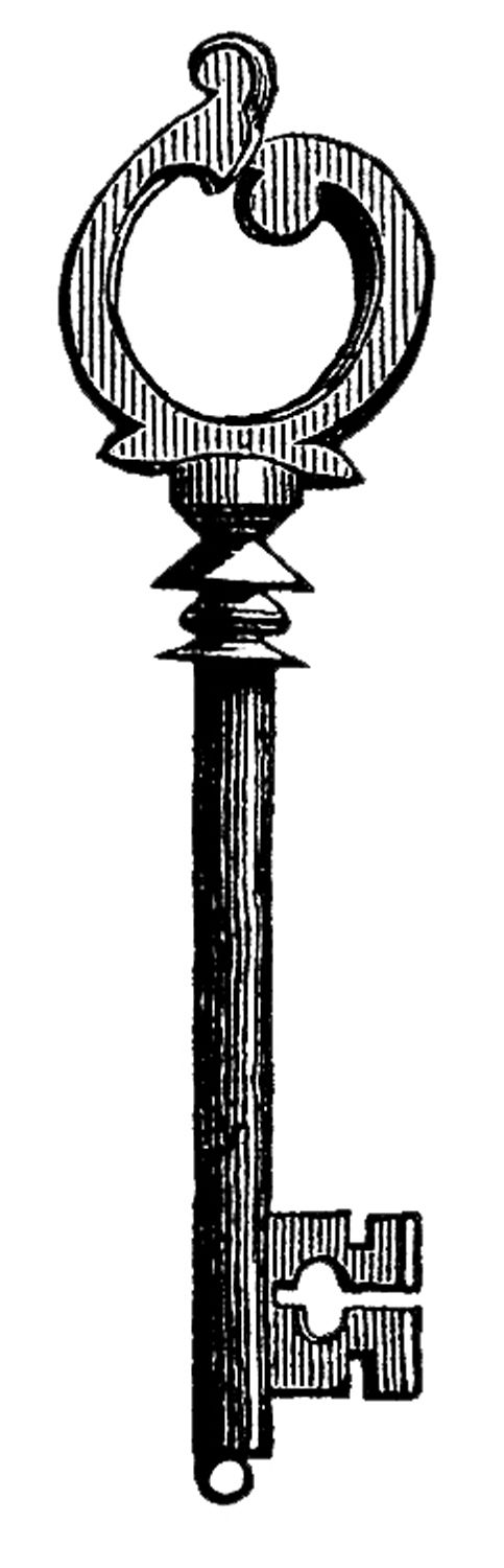 Skeleton key with skull clipart