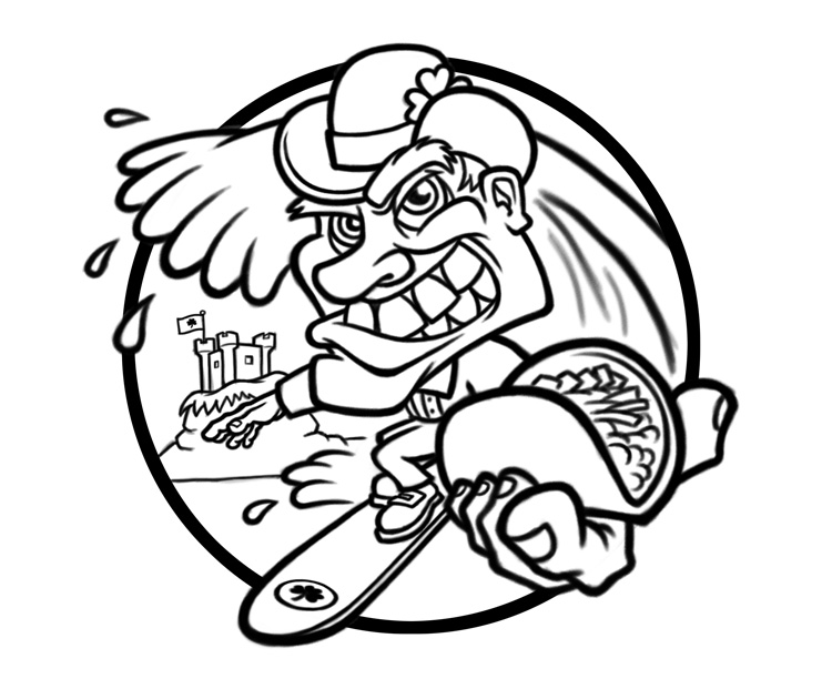 Surfer Leprechaun Sketch - Coghill Cartooning - Cartooning ...