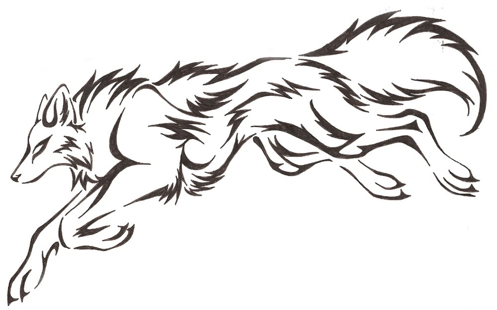 Jumping Wolf Tattoo Design Picture