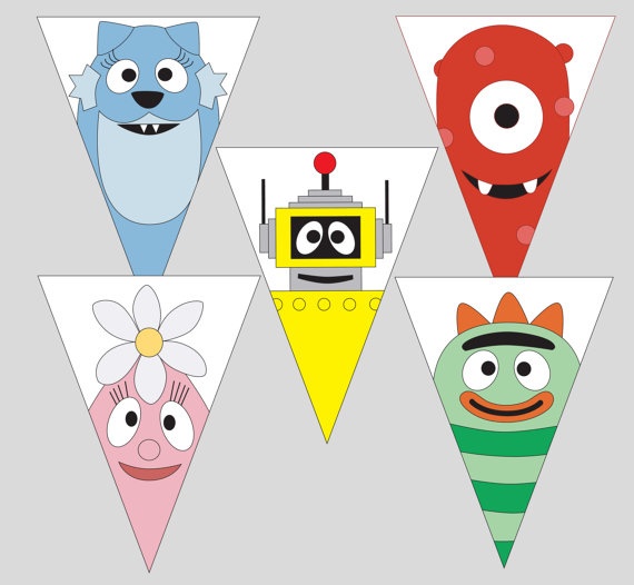 Yo Gabba Gabba Birthday Party Printable Banner Garland 5 Pennants Too…