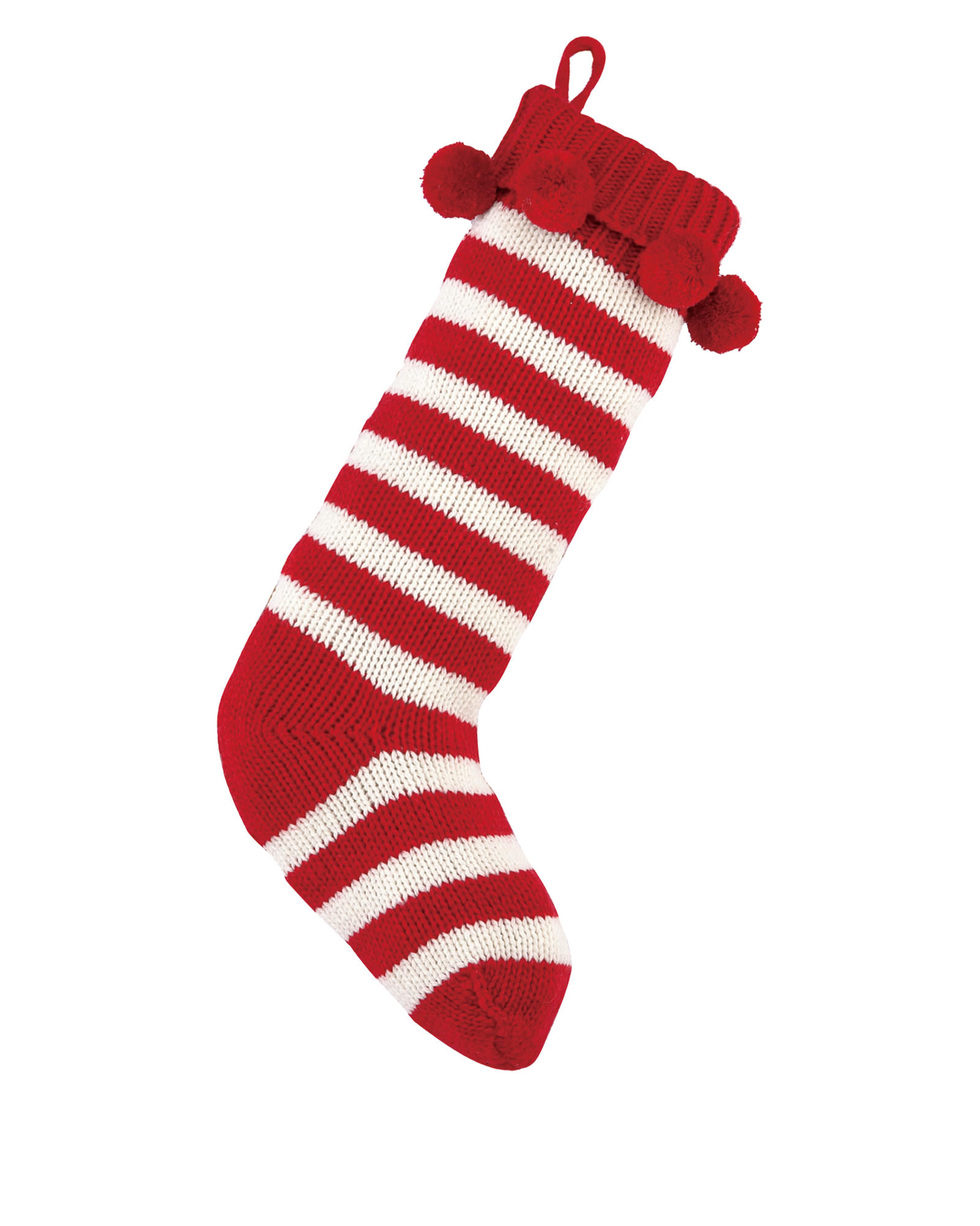 Red And White Striped Pom Pom Christmas Stocking | Treetopia
