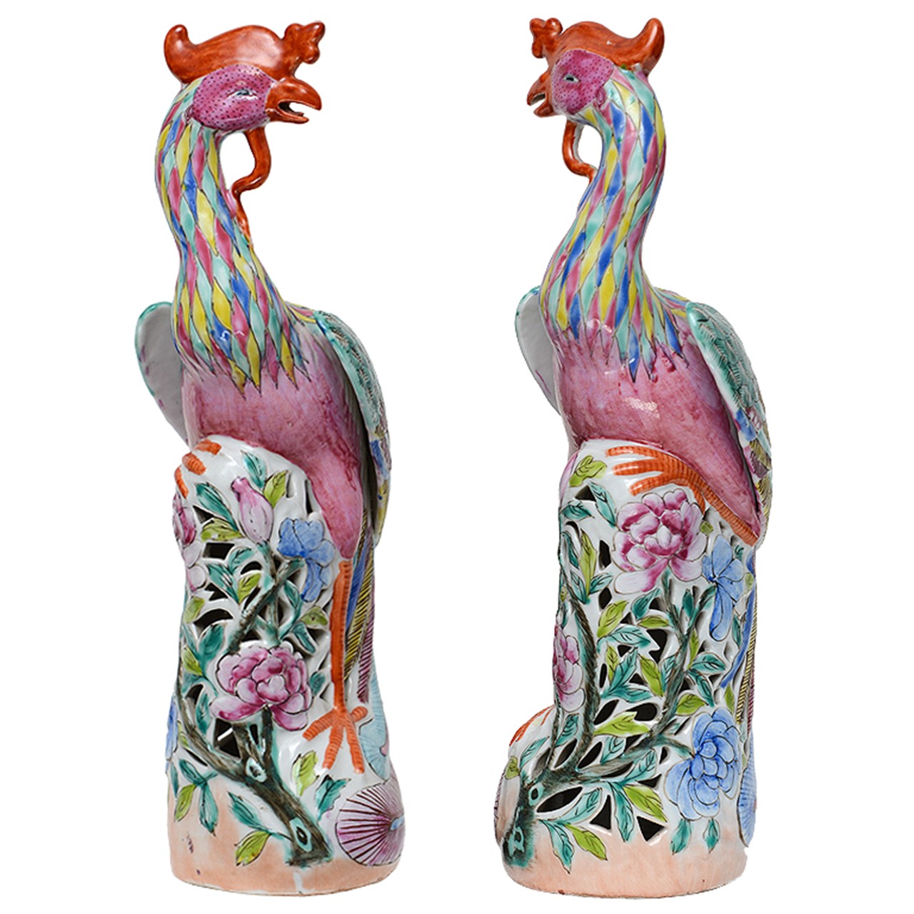 Pair of Chinese Porcelain Phoenix Birds, 15.5h, Circa 1900 at 1stdibs