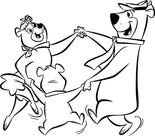 Yogi Bear and Cindy Dancing Happily with Boo Boo Coloring Pages ...
