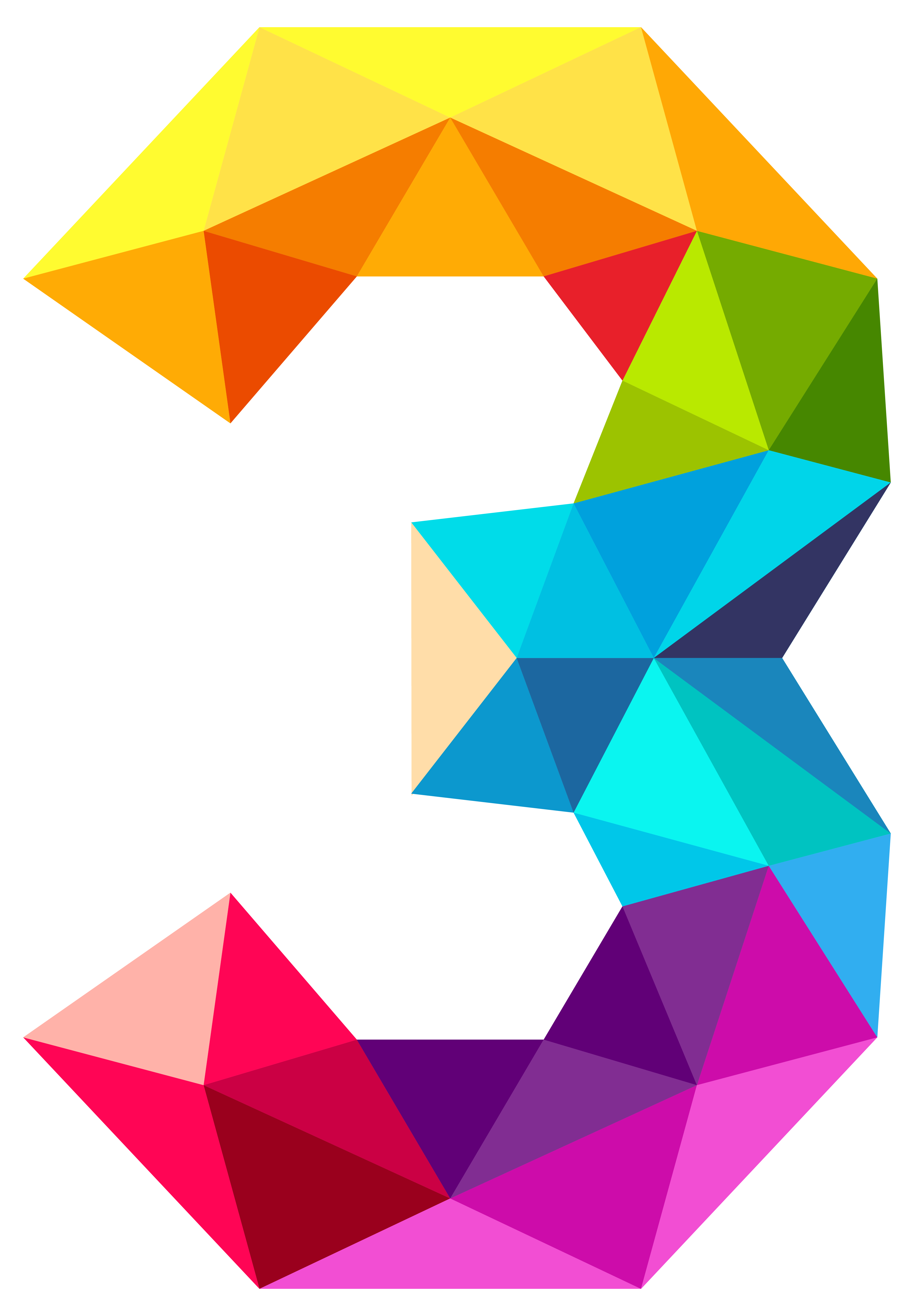 Colourful Triangles Number Three PNG Clipart Image