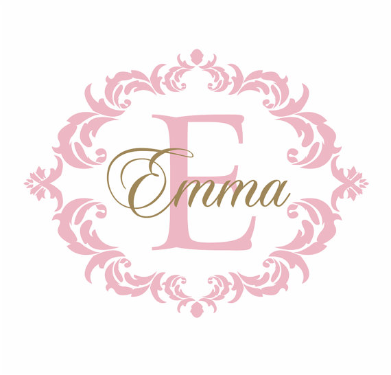 Name and Initial Vinyl Wall Decal Shabby Chic Damask by wallartsy