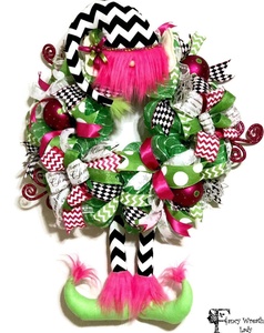 Whimsical Christmas Wreath, Pink Christmas Wreath, Christmas ...