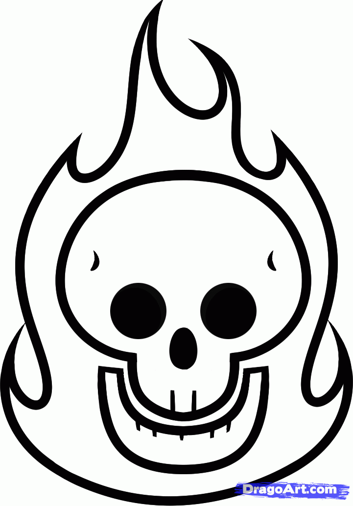 How to Draw a Flaming Skull For Kids, Step by Step, Skulls, Pop ...