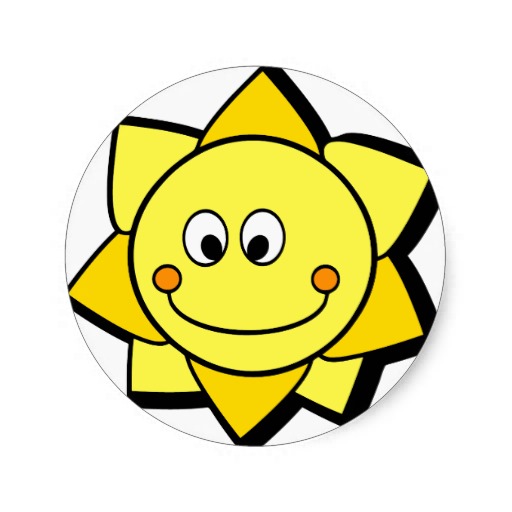 Happy Cartoon Yellow and Orange Sun Round Sticker from Zazzle.