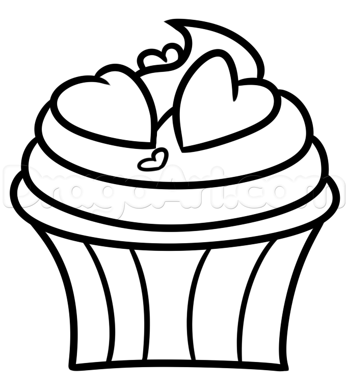Valentine Cupcake Drawing, Step by Step, Valentines, Seasonal ...
