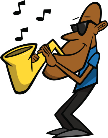 Cartoon Of Black Saxophone Player Clip Art, Vector Images ...