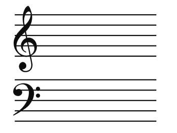 LARGE PRINT STAFF, GRAND STAFF, TREBLE CLEF, BASS CLEF ...