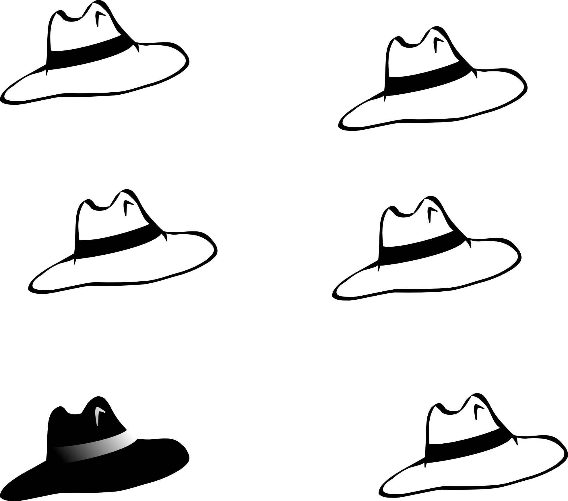 Six Hats 2 Black White Line Art Scalable Vector Graphics SVG ...