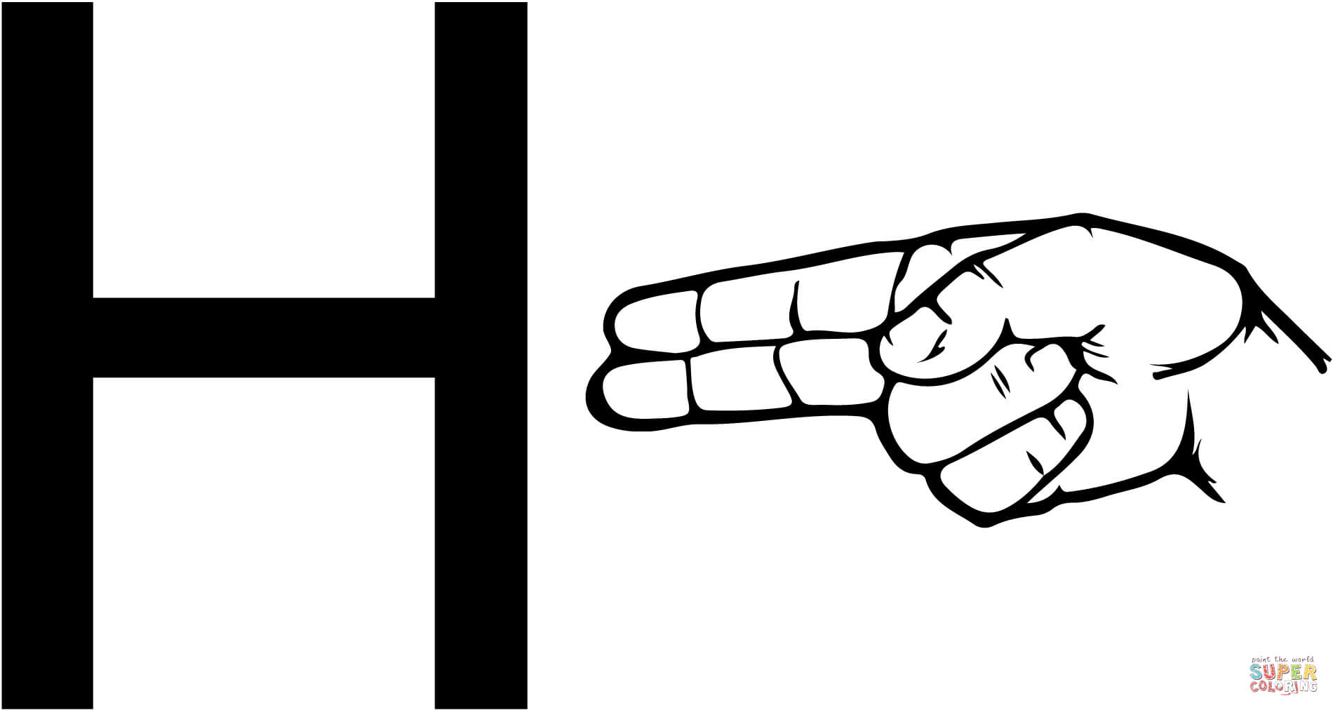 ASL Sign Language Letter H coloring page | Free Printable Coloring ...
