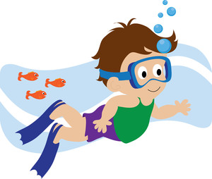 Swimming Clipart Image - Brown Haired Cartoon Boy Swimming With Fishes