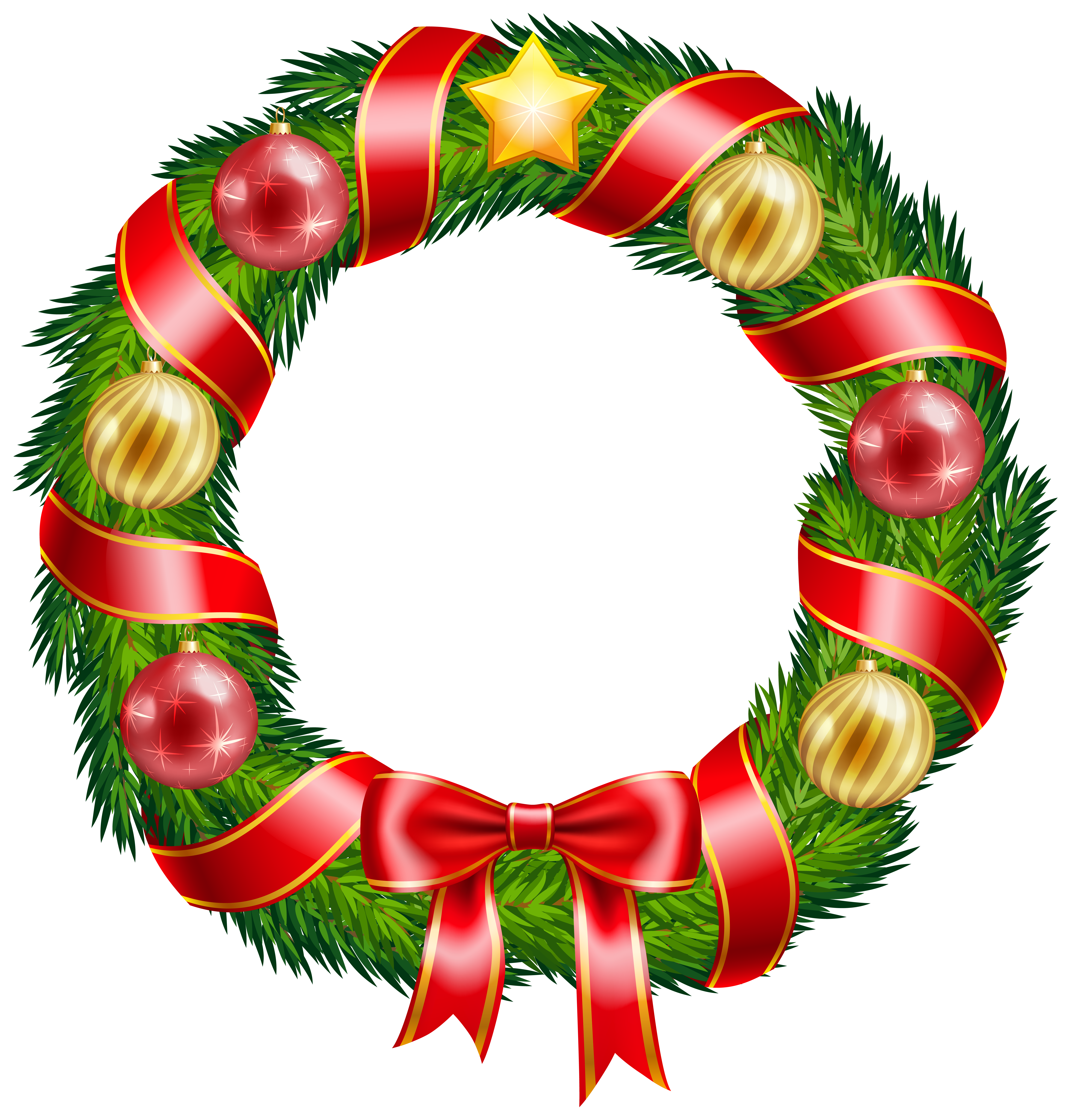 Christmas Wreath with Ornaments and Red Bow Clipart PNG Image