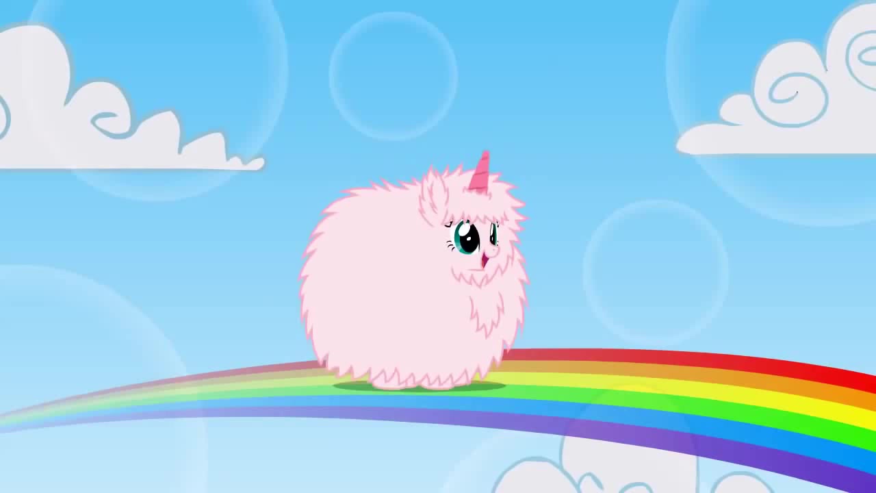 Pink fluffy unicorns dancing on rainbows