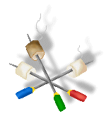 Marshmallow clip art of marshmallows on three crossed metal sticks ...