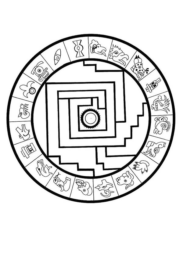 Aztec Sophisticated Calendar Stone Coloring Pages | Bulk Color