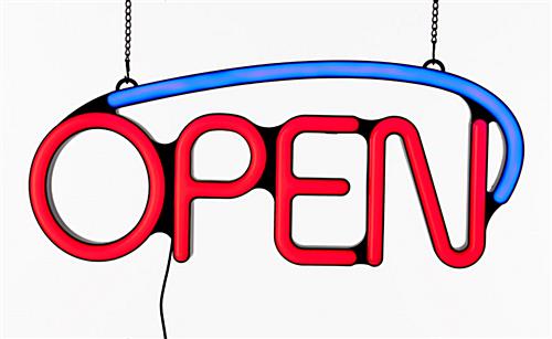 Glass Tube Open Sign | Blue & Red Flashing Signage