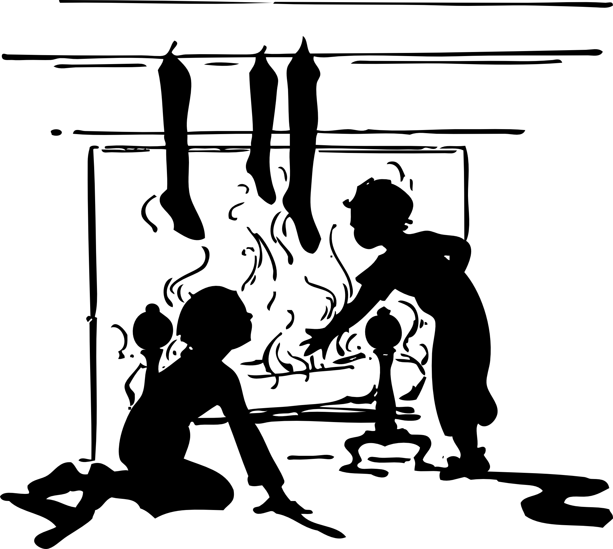 Fireplace with Christmas Stockings Black White Line Art Coloring ...