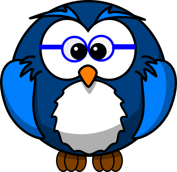 Blue Owl With Glasses Clip Art - vector clip art ...