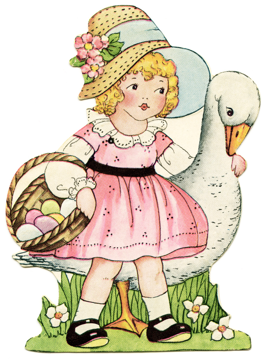 Free Whitney Made Easter Clipart ~ Girl and Goose | Old Design ...