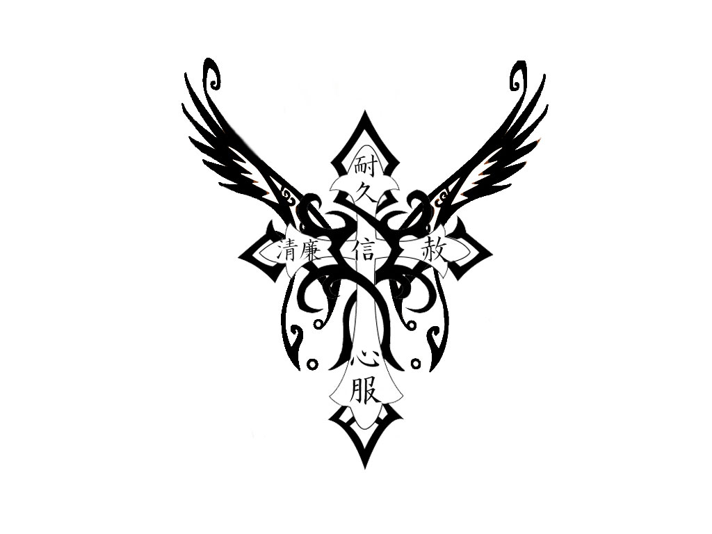 Free Designs Cross Tattoo With Big Wings Wallpaper - Free Download ...
