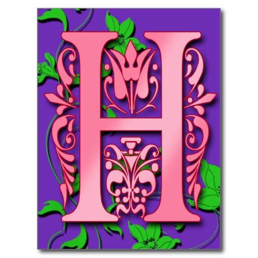 Letter H Monogram Initial on Pink Purple Cards Post Cards from Zazzle.