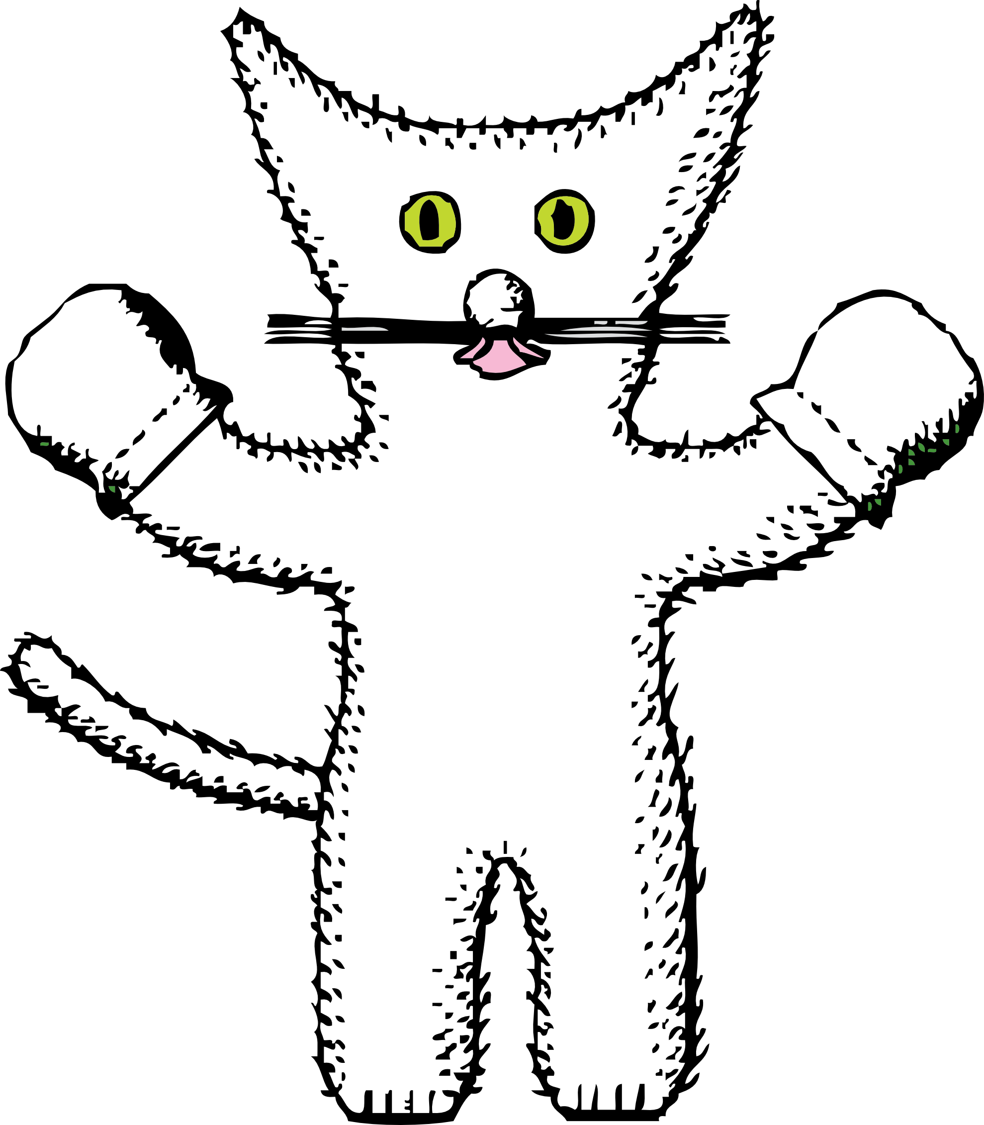 kitten with mittens black white line art coloring ...