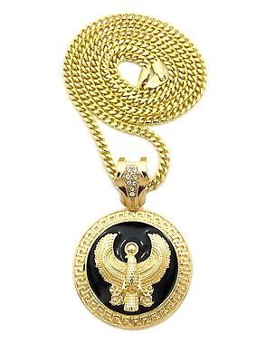 Gold Egyptian Horus Bird Eagle Symbol Round Pendant Charm 30 Chain ...