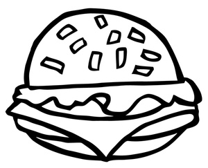 Hamburger Clipart Image - A Black and White Hamburger With Cheese.