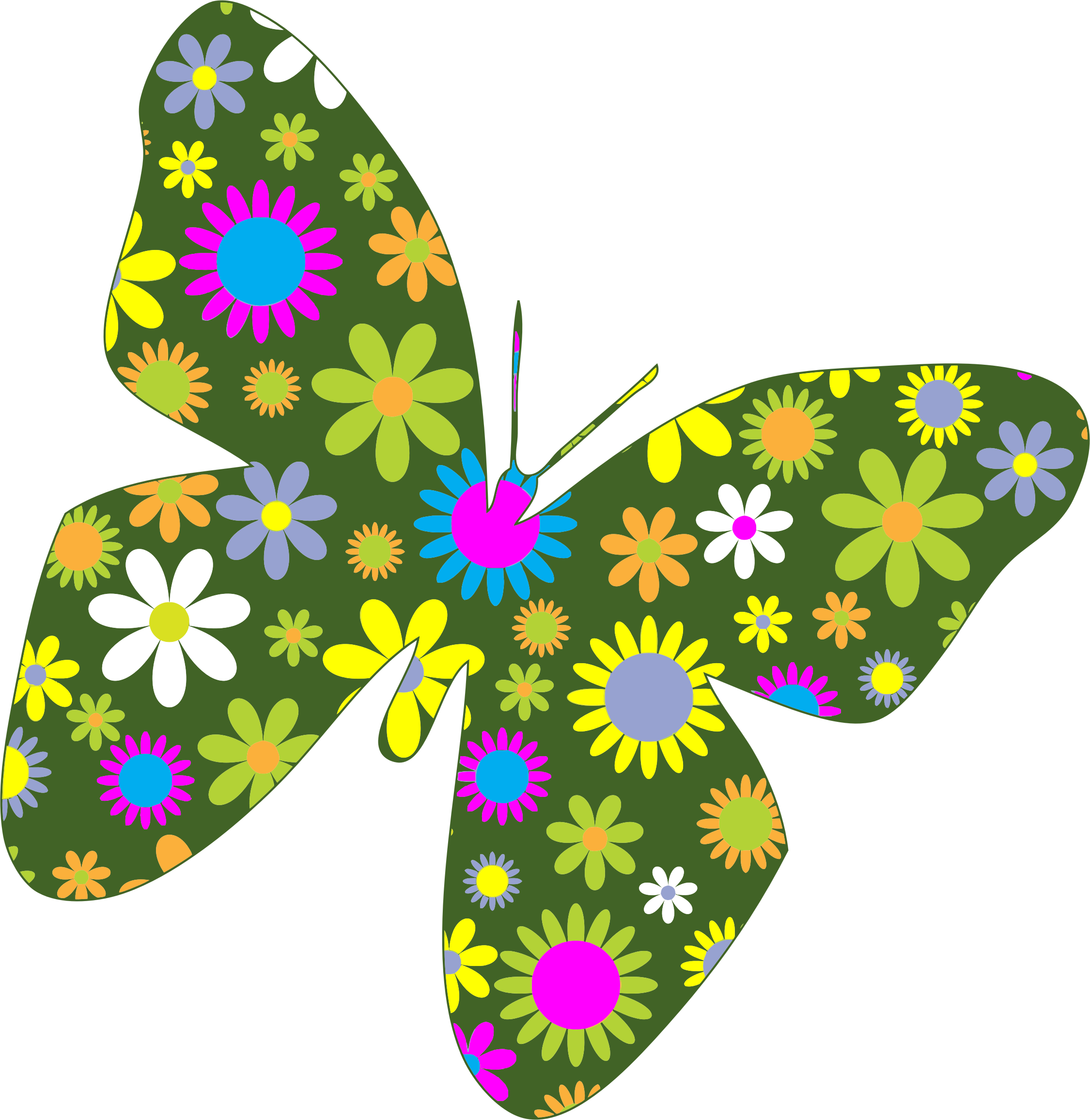 Clipart - Retro Floral Butterfly