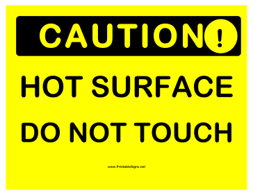 Printable Caution Hot Do Not Touch Sign