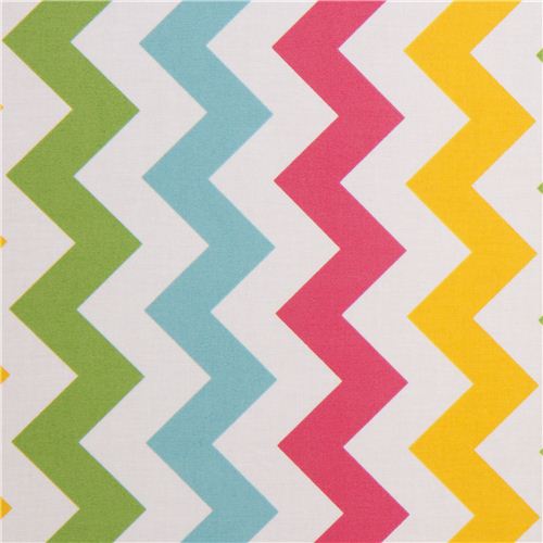 white Riley Blake laminate fabric zig-zag pink-yellow - Laminates ...