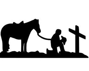 Cowboy Kneeling At Cross Clip Art