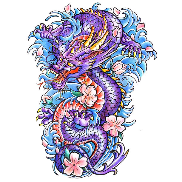 Colorful Japanese Dragon Tattoo Design