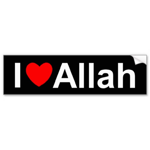 I Love (Heart) Allah Bumper Sticker from Zazzle.