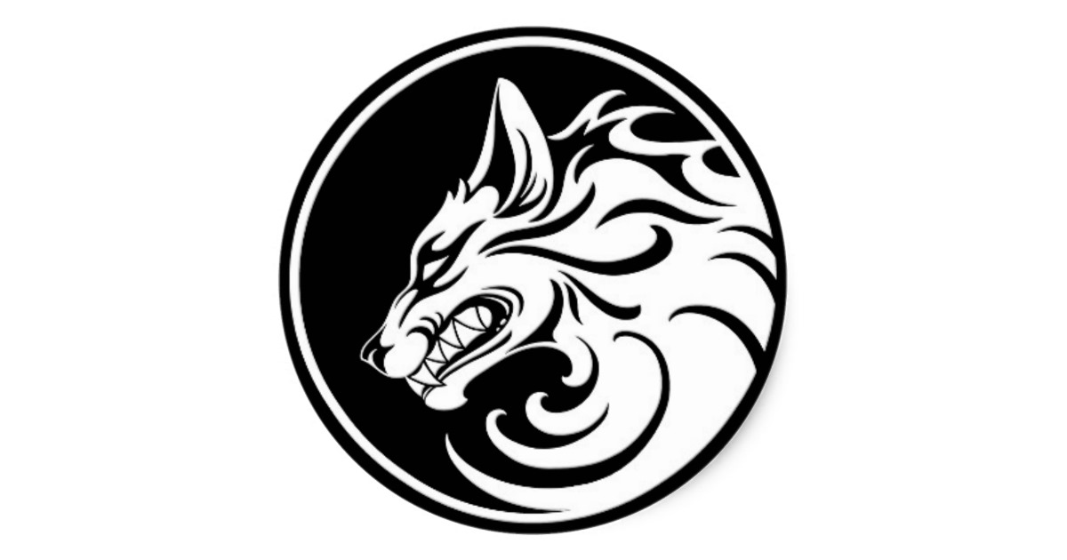 Growling White and Black Wolf Circle Classic Round Sticker | Zazzle