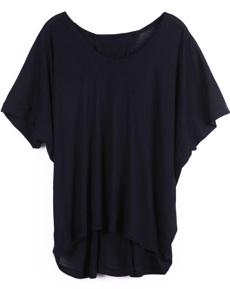 Black Batwing Short Sleeve High Low T-Shirt - Sheinside.