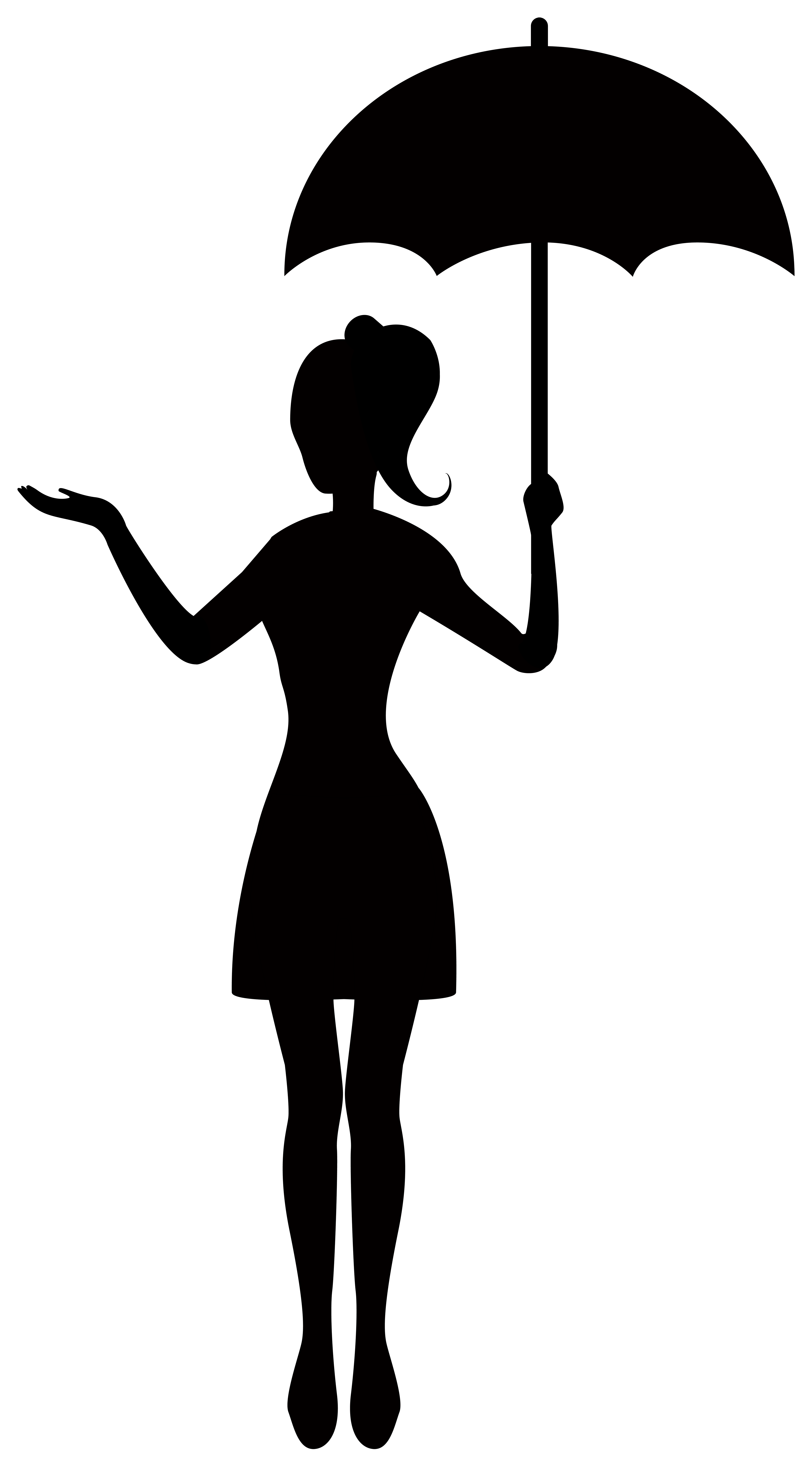 Girl with Umbrella Silhouette PNG Transparent Clip Art Image