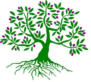 Clipart tree with roots and fruit
