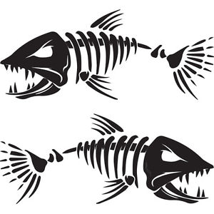 2) 12.5&#034; Angry Muskie Skeleton Decal Sticker Wake Fishing ...