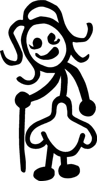 OLD WOMAN WITH CAN STICK FIGURE DECAL / STICKER 02