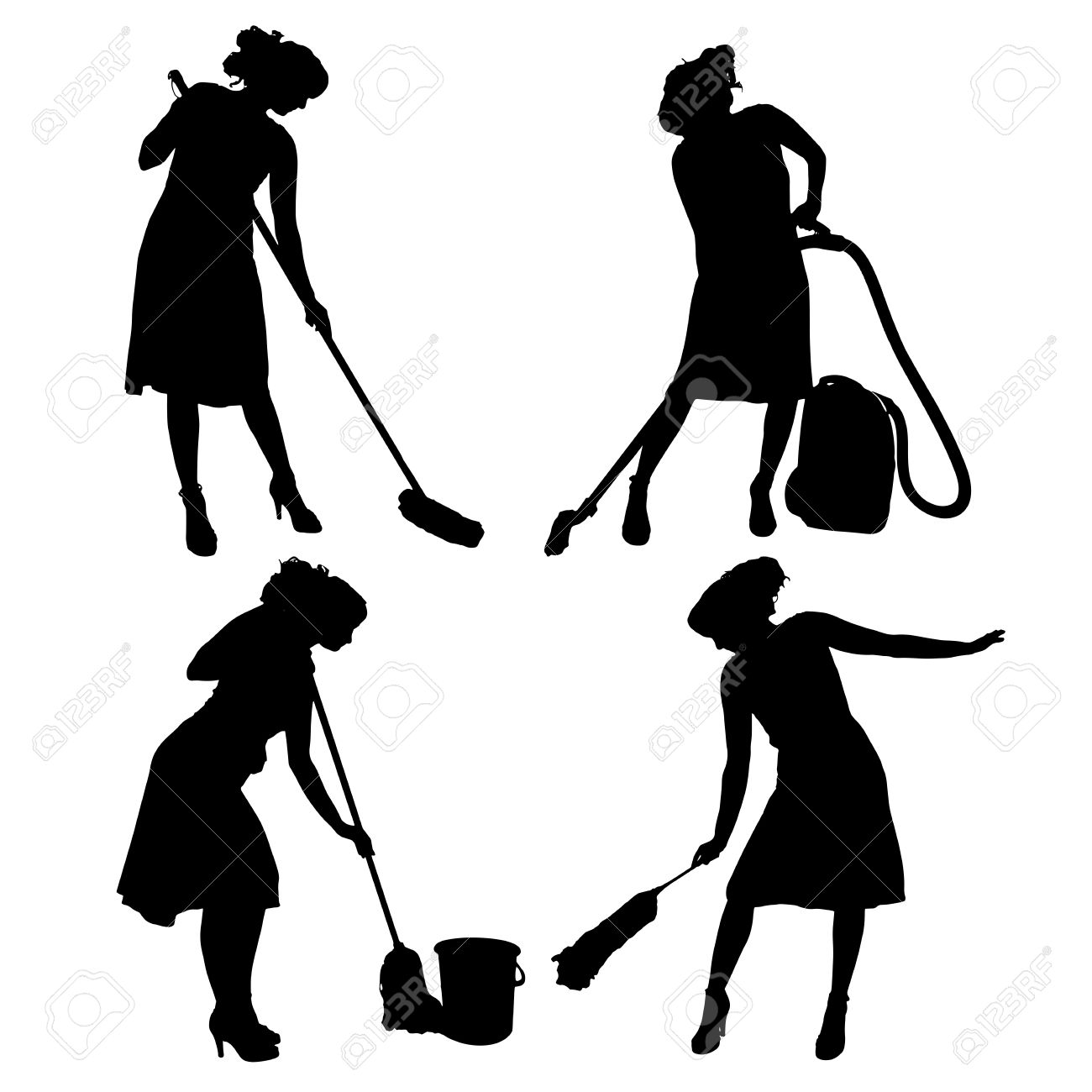 Cleaning Lady Silhouette Clipart