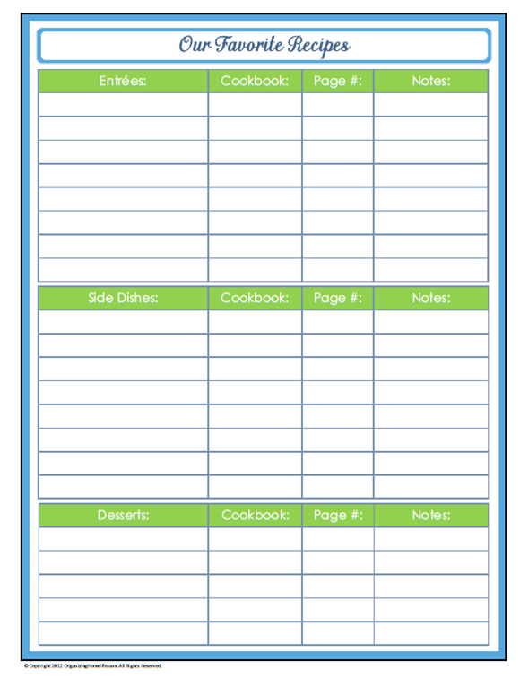 Free Printables - Organizing Homelife