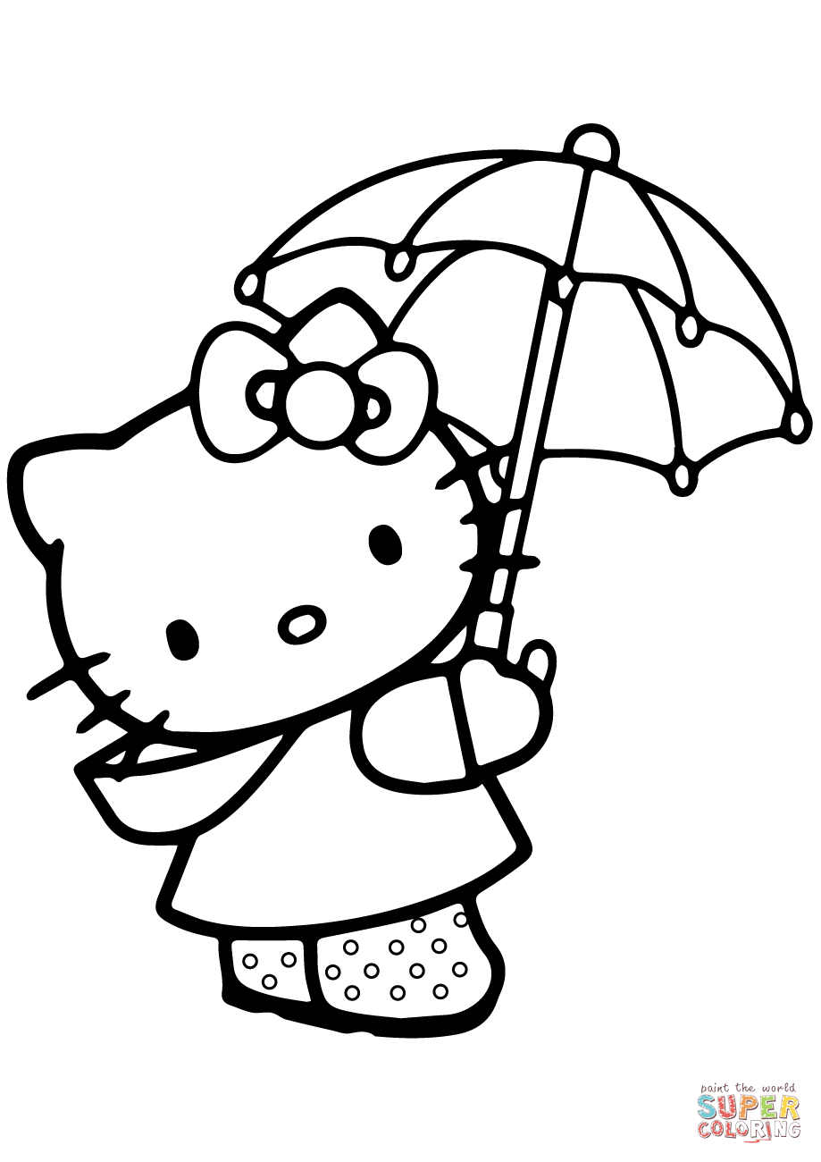 Lovely Hello Kitty Under the Umbrella coloring page | Free ...
