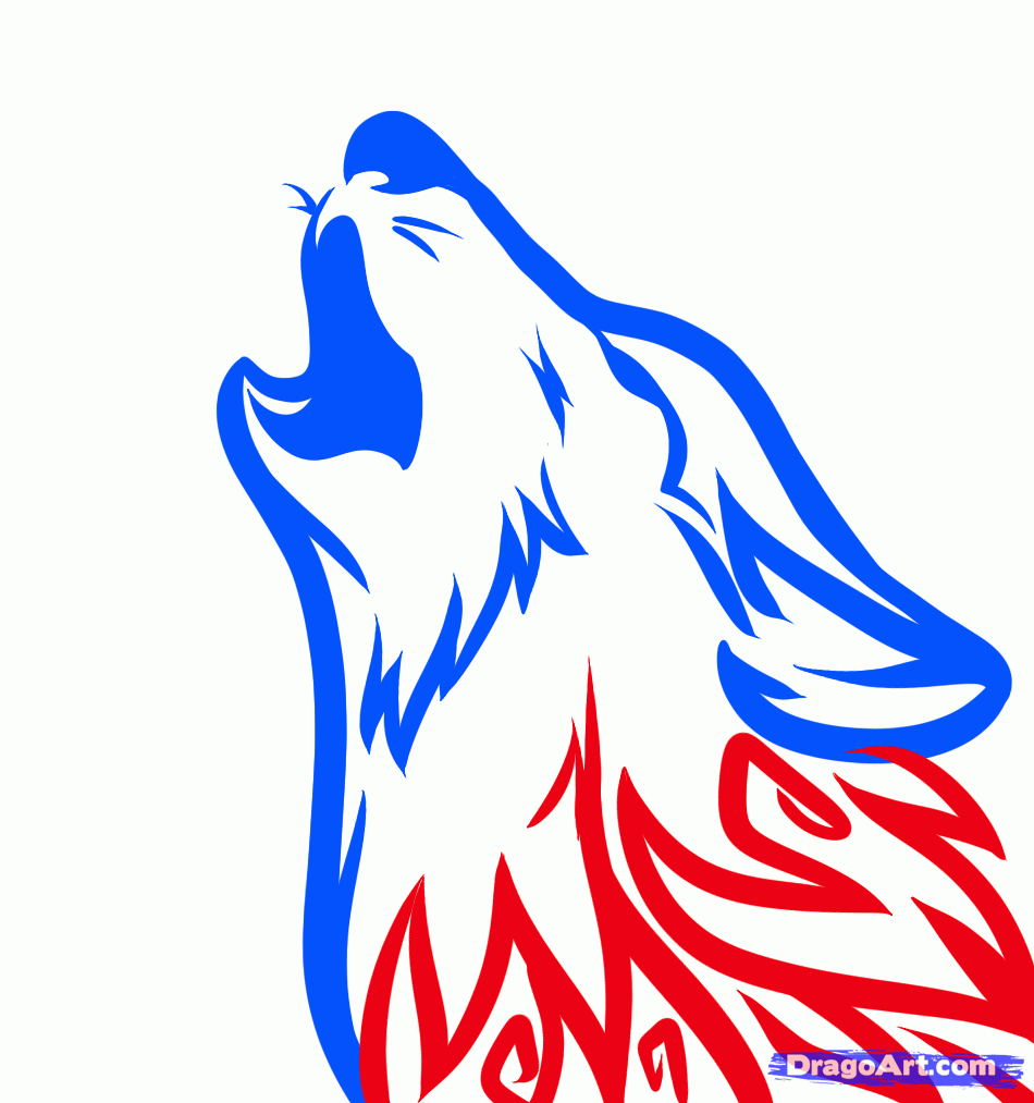 How to Draw a Howling Wolf Tattoo, Tribal Howling Wolf, Step by ...